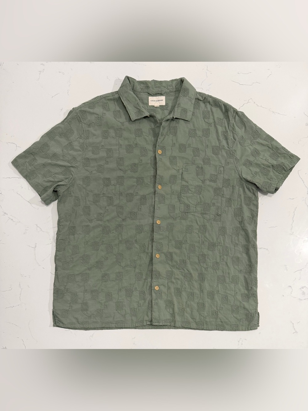 Lucky Brand Green Embroidered Textured Button Up Shirt Men’s XL